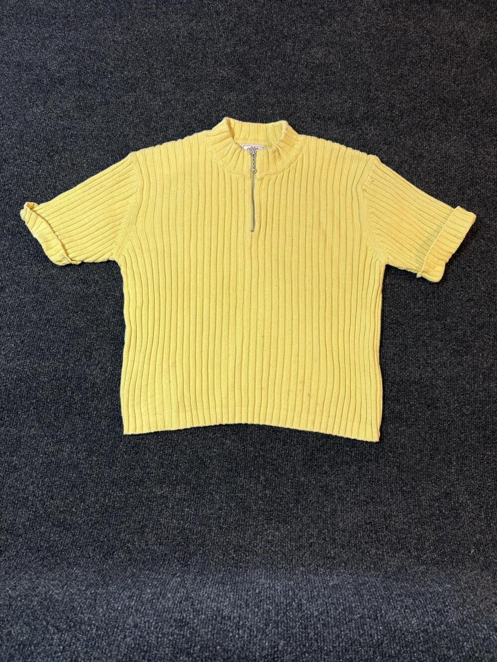 Vintage Copper Key Sweater Juniors M Yellow 1/4 Zip Mock Neck Short Sleeve